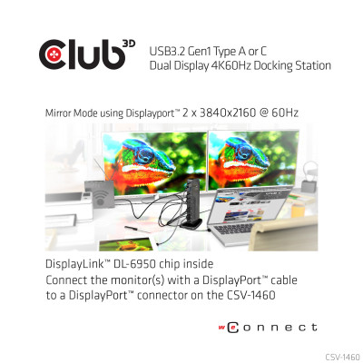 CLUB3D CSV-1460 notebook dock & poortreplicator Bedraad USB 3.2 Gen 1 (3.1 Gen 1) Type-A Zwart