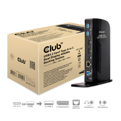 CLUB3D CSV-1460 notebook dock & poortreplicator Bedraad USB 3.2 Gen 1 (3.1 Gen 1) Type-A Zwart