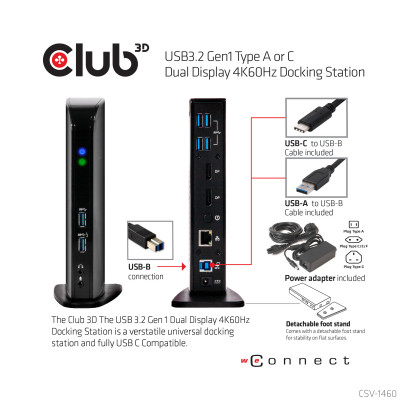 CLUB3D CSV-1460 notebook dock/port replicator Wired USB 3.2 Gen 1 (3.1 Gen 1) Type-A Black
