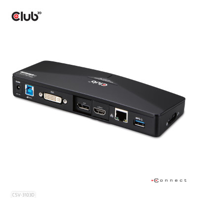 CLUB3D SenseVision USB3.0 4K Docking Station Bedraad USB 3.2 Gen 1 (3.1 Gen 1) Type-A Zwart