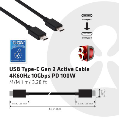 CLUB3D 0.8m, 2xUSB3.1-C USB-kabel USB 3.2 Gen 2 (3.1 Gen 2) USB C Zwart