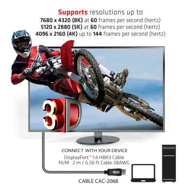 CLUB3D CAC-2068 câble DisplayPort Noir