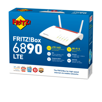 FRITZ!Box Box 6890 LTE draadloze router Gigabit Ethernet Dual-band (2.4 GHz / 5 GHz) 4G Rood, Wit