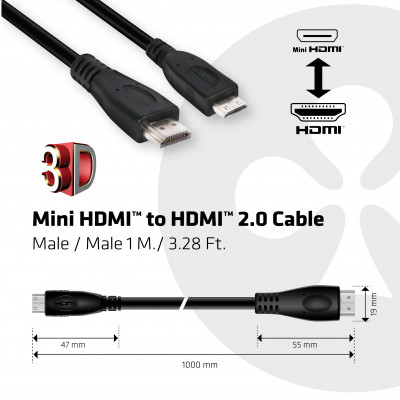 CLUB3D CAC-1350 câble HDMI HDMI Type C (Mini) HDMI Type A (Standard) Noir