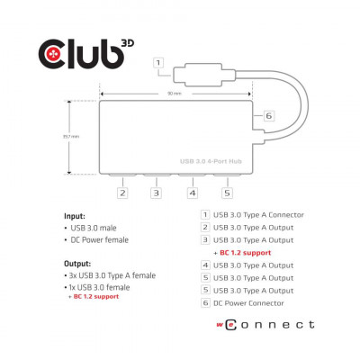 CLUB3D csv-1431 Station d'accueil USB 3.2 Gen 1 (3.1 Gen 1) Type-A Noir, Argent