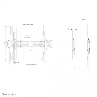 Neomounts by Newstar Select WL30S-950BL19 flat panel bureau steun 2,79 m (110") Zwart Muur