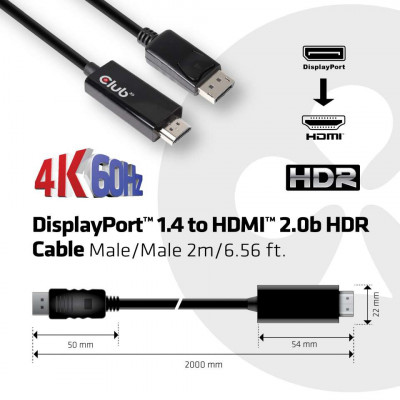 CLUB3D CAC-1082 câble DisplayPort HDMI 2.0 Noir