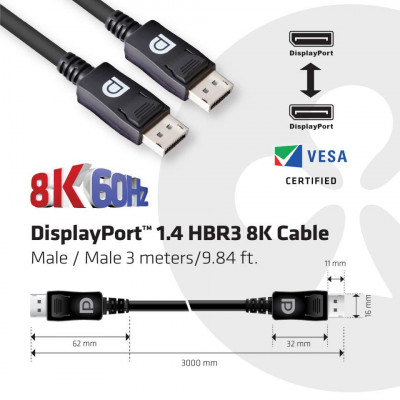 CLUB3D CAC-1060 DisplayPort kabel 3 m Zwart