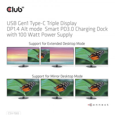 CLUB3D CSV-1565 notebook dock & poortreplicator Docking USB 3.2 Gen 1 (3.1 Gen 1) Type-C Zwart