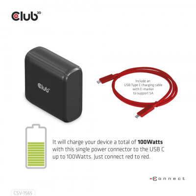 CLUB3D CSV-1565 notebook dock & poortreplicator Docking USB 3.2 Gen 1 (3.1 Gen 1) Type-C Zwart
