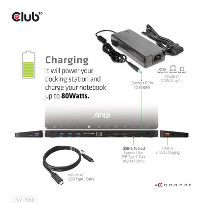CLUB3D CSV-1566 notebook dock & poortreplicator USB 3.2 Gen 1 (3.1 Gen 1) Type-C Zwart