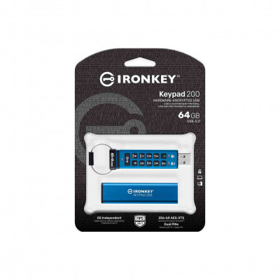 Kingston 64GB IronKey Keypad 200 FIPS 140-3 Lvl 3 (Pending) AES-256 Encrypted