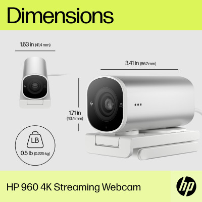 HP 960 4K Streaming webcam 8 MP 3840 x 2160 Pixels USB Zilver