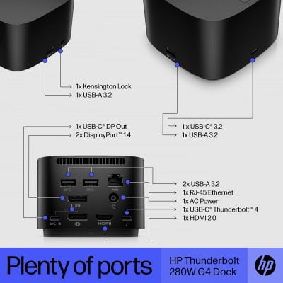 HP Thunderbolt Dock 280W G4 w/Combo Cable Bedraad Thunderbolt 4 Zwart