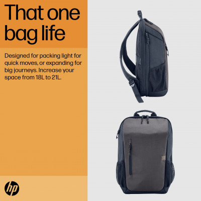 HP Travel 18 Liter 15.6 Iron Grey Laptop Backpack rugzak Reisrugzak Blauw, Grijs Polyester