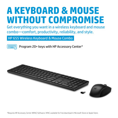 HP 655 Wireless and Mouse Combo keyboard Mouse included RF Wireless Black