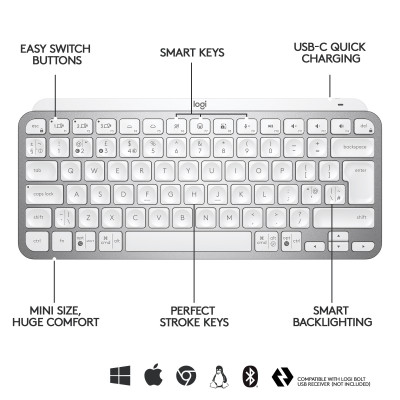 Logitech MX Keys Mini toetsenbord RF-draadloos + Bluetooth QWERTZ Zwitsers Grijs