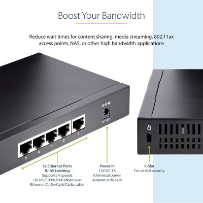 StarTech.com DS52000 netwerk-switch 2.5G Ethernet (100/1000/2500) Zwart