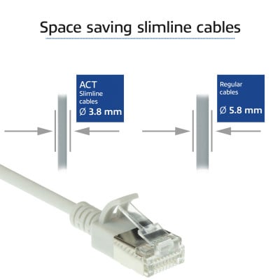 ACT Grey 2 meter LSZH U/FTP CAT6A datacenter slimline patch cable snagless with RJ45 connectors