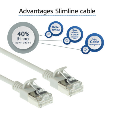 ACT Grey 1 meter LSZH U/FTP CAT6A datacenter slimline patch cable snagless with RJ45 connectors