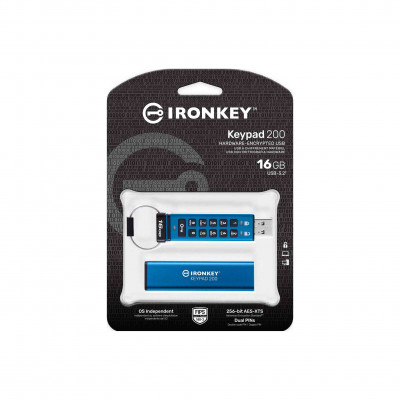 Kingston Technology IronKey Keypad 200 USB flash drive 16 GB USB Type-A 3.2 Gen 1 (3.1 Gen 1) Blauw