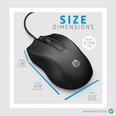 HP Wired Mouse 100 muis Ambidextrous USB Type-A Optisch 1600 DPI