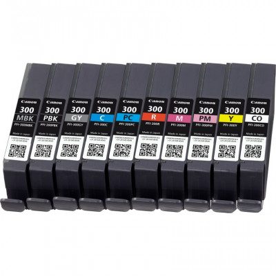 Canon PFI-300 inktcartridge 10 stuk(s) Origineel Zwart, Blauw, Cyaan, Grijs, Magenta, Foto zwart, Foto magenta, Rood, Geel