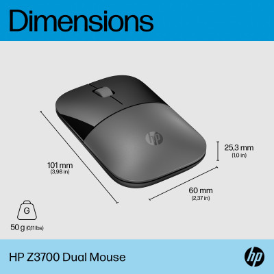 HP Z3700 Dual Silver Mouse muis Ambidextrous RF-draadloos + Bluetooth