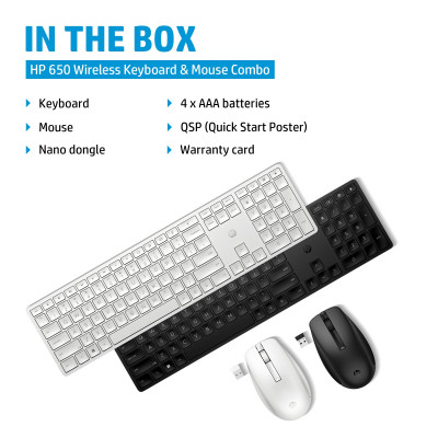 HP 650 Wireless Keyboard and Mouse Combo toetsenbord Inclusief muis RF Draadloos Zwart