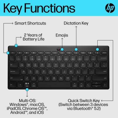 HP 350 Compact Multi-Device Bluetooth Keyboard toetsenbord Zwart