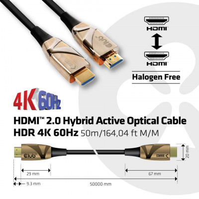 CLUB3D CAC-1391 HDMI kabel 50 m HDMI Type A (Standaard) Zwart, Brons