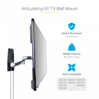StarTech.com TV-WALL-MOUNT-65FS tv-bevestiging 165,1 cm (65") Zwart, Zilver