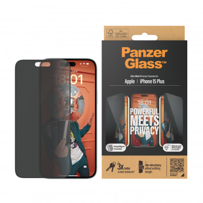 Panzerglass Apple iPhone 15 Plus - Ultra-Wide Fit PRIVACY with EasyAligner