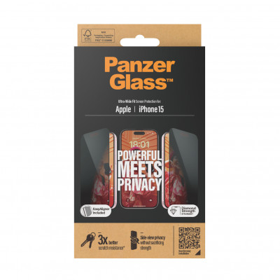 Panzerglass Apple iPhone 15 - Ultra-Wide Fit PRIVACY with EasyAligner