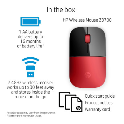 HP Z3700 Red Wireless Mouse V0L82AA#ABB
