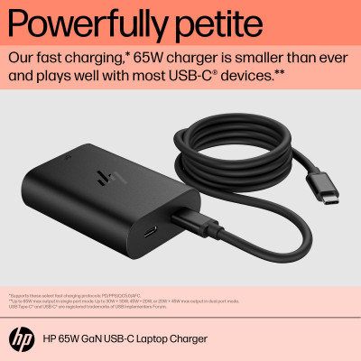 HP 65W GaN USB-C Laptop Charger Zwart Binnen