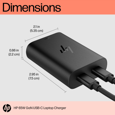 HP 65W GaN USB-C Laptop Charger Zwart Binnen
