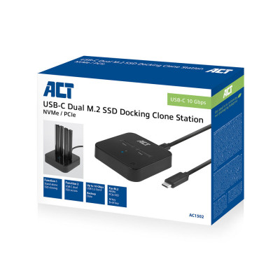 ACT USB-C DUAL M.2 NVME DOCKING STATION, OFFLINE CLONE FUNCTION