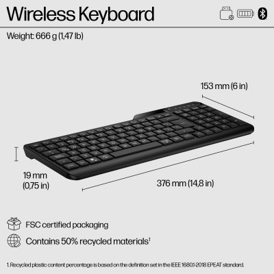 HP 475 Dual-Mode Wireless Keyboard toetsenbord RF-draadloos + Bluetooth Zwart