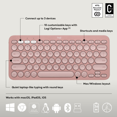Logitech Pebble 2 Combo toetsenbord Inclusief muis RF-draadloos + Bluetooth QWERTY US International Roze