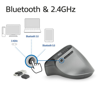 ACT ERGONOMIC BLUETOOTH & WIRELESS MOUSE USB-A & USB-C 1000/1600/2400 DPI
