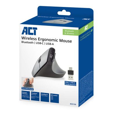 ACT ERGONOMIC BLUETOOTH & WIRELESS MOUSE USB-A & USB-C 1000/1600/2400 DPI