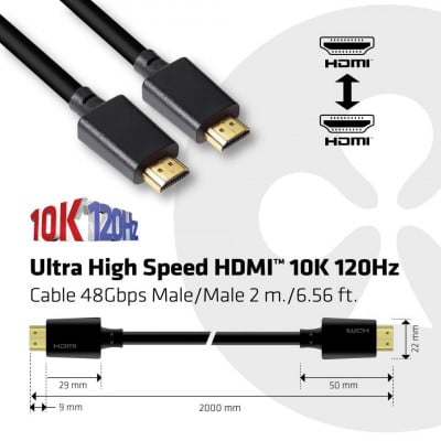 Club 3D HDMI 2.1 Ultra High Speed 10K 120Hz 2Meter M/M