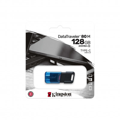 Kingston Technology DataTraveler 80 USB flash drive 128 GB USB Type-C 3.2 Gen 1 (3.1 Gen 1) Zwart, Blauw