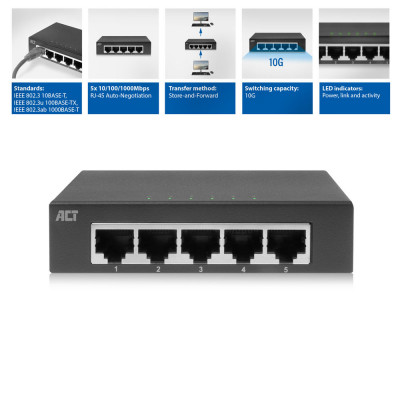 Act 10&#47;100&#47;1000 Mbps networking Switch 5 por