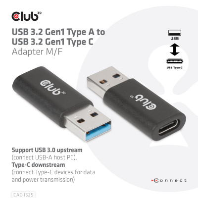 Club 3D USB TYPE C 3.2 GEN1 FEMALE TO USB 3.2 GEN 1 TYPE A MALE ADAPTER