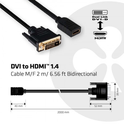 Club 3D DVI-D TO HDMI 1.4 CABLE M/F 2meter