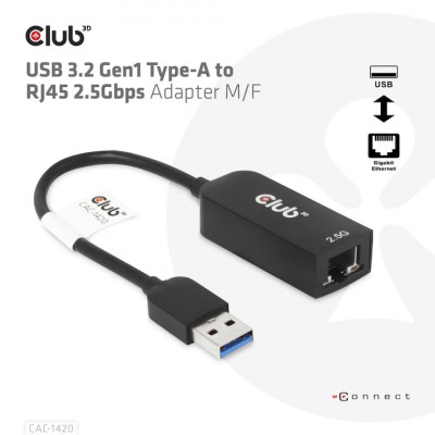 Club 3D USB TYPE A 3.1 GEN 1 TO RJ45 2.5GB ETHERNET ADAPTER