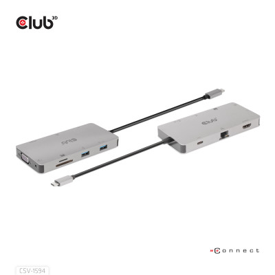 Club 3D USB GEN1 TYPE-C 9-IN-1 HUB WITH HDMI  VGA  2X  USB GEN1 TYPE-A  RJ45  SD/MICRO SD CARD SLOTS AND USB GEN1 TYPE-C FEMALEPORT