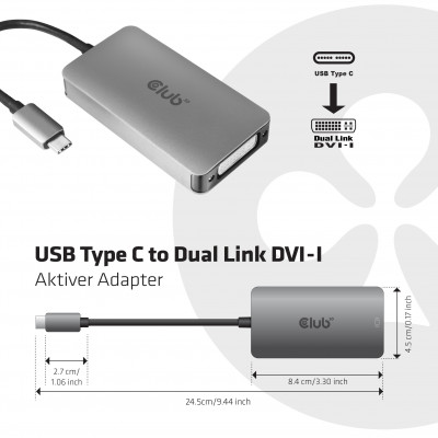 Club 3D USB TYPE C TO DVI DUAL LINK SUPPORTS 4K30HZ RESOLUTIONS